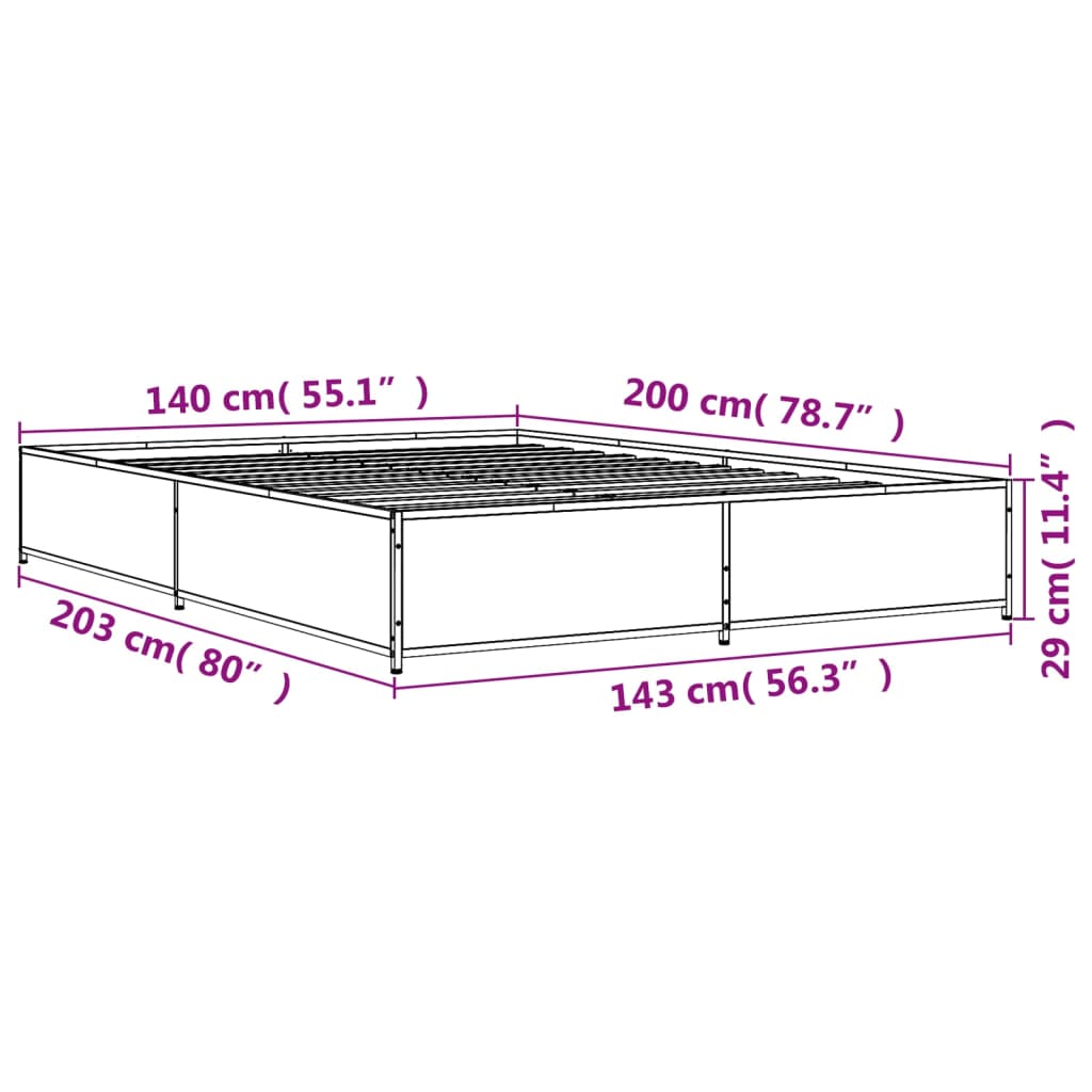 vidaXL Bedframe bewerkt hout metaal grijs sonoma eiken 140x200 cm