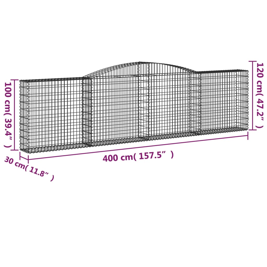 vidaXL Schanskorven 2 st gewelfd 400x30x100/120 cm ijzer