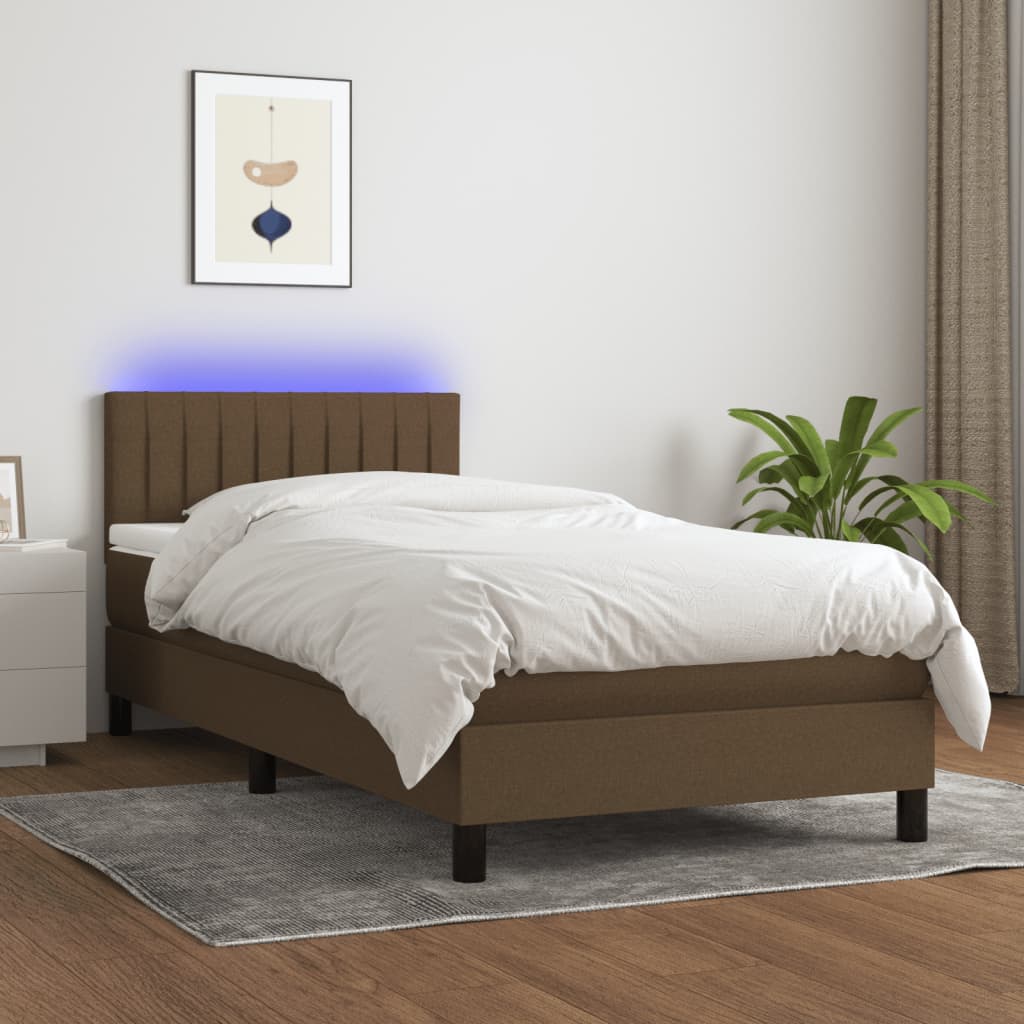 vidaXL Boxspring met matras en LED stof donkerbruin 90x190 cm