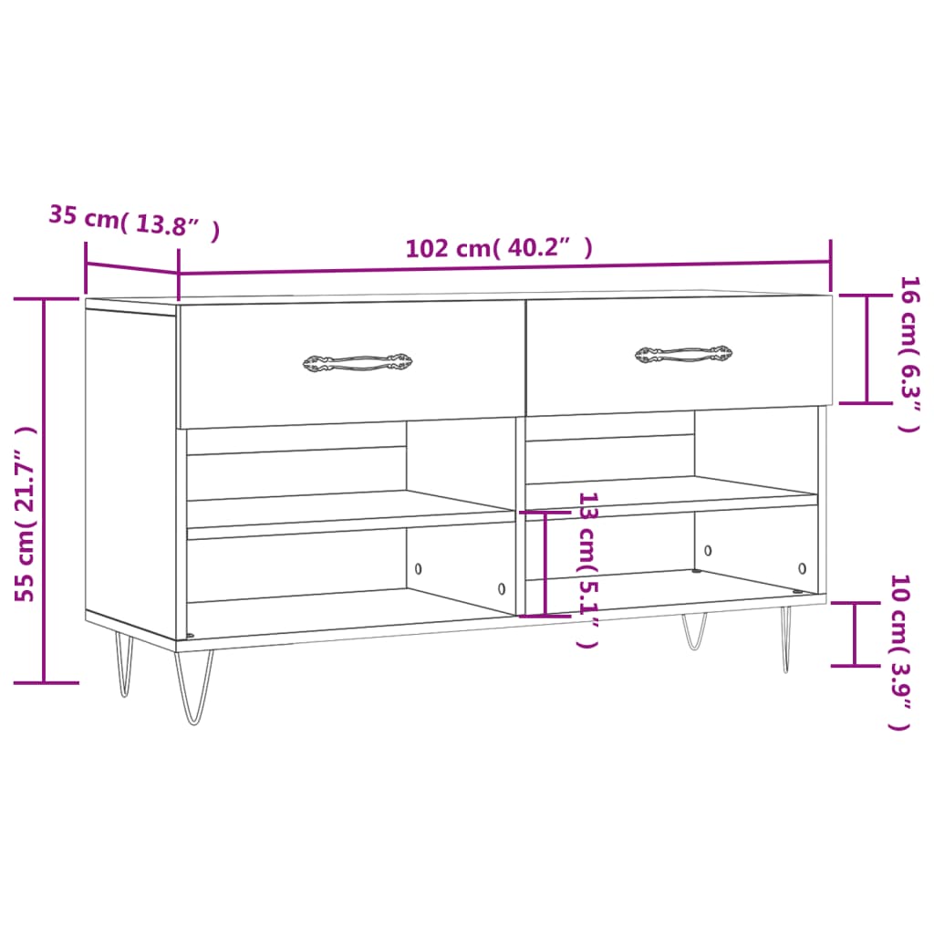 vidaXL Schoenenbank 102x35x55 cm bewerkt hout sonoma eikenkleurig