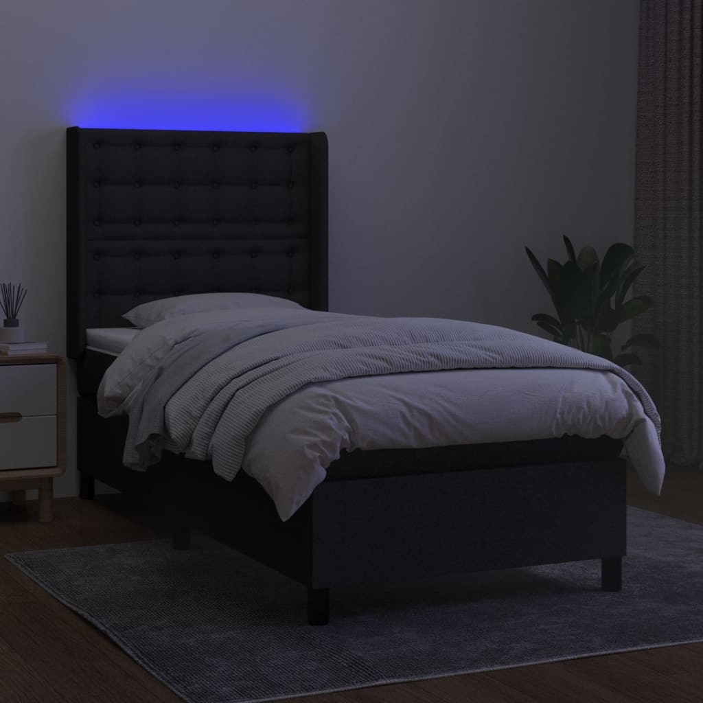 vidaXL Boxspring met matras en LED stof zwart 100x200 cm