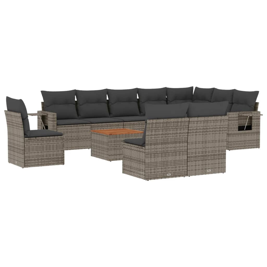 vidaXL 11-delige Loungeset met kussens poly rattan grijs