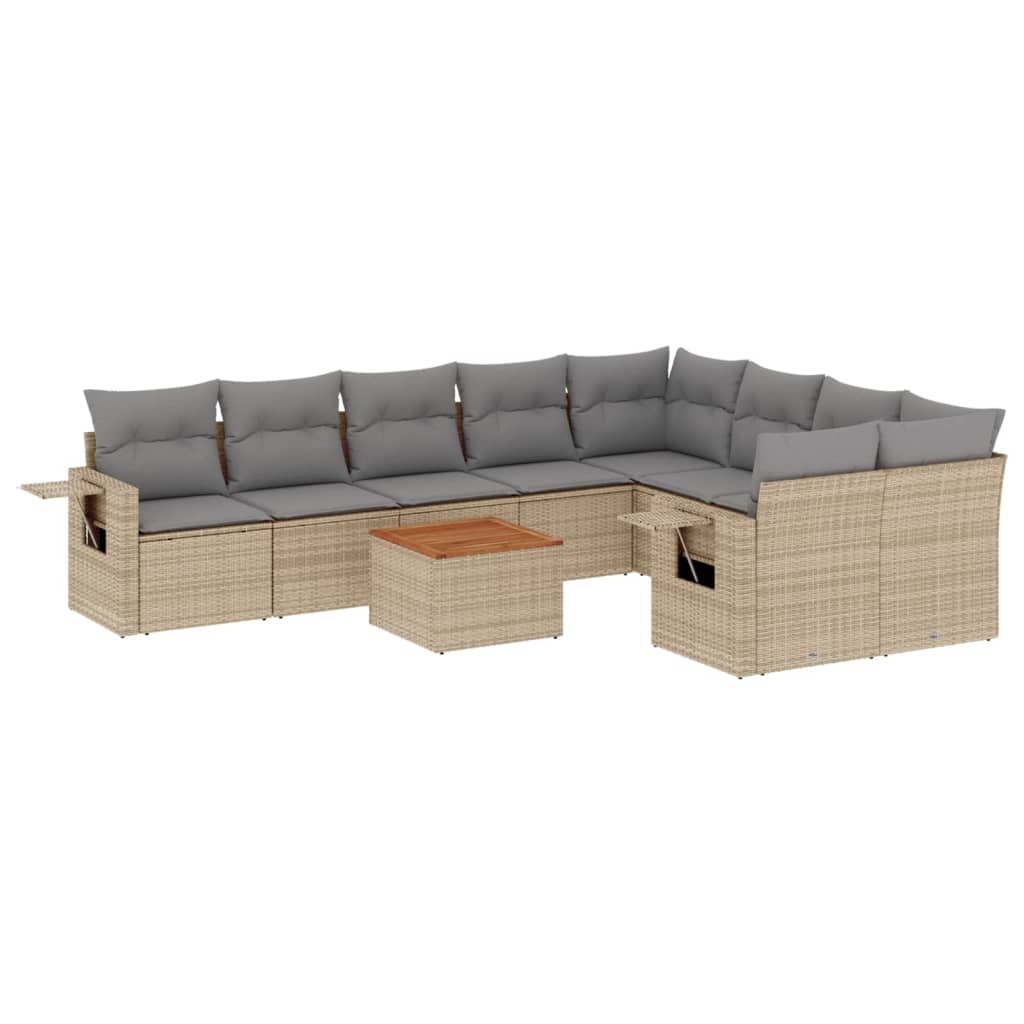 vidaXL 10-delige Loungeset met kussens poly rattan gemengd beige