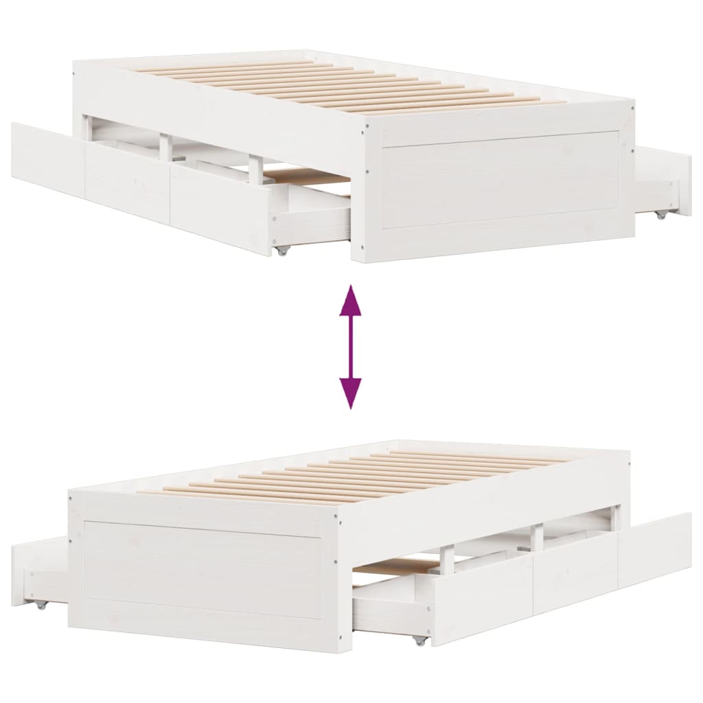 vidaXL Bedframe zonder matras met lades grenenhout wit 90x200 cm