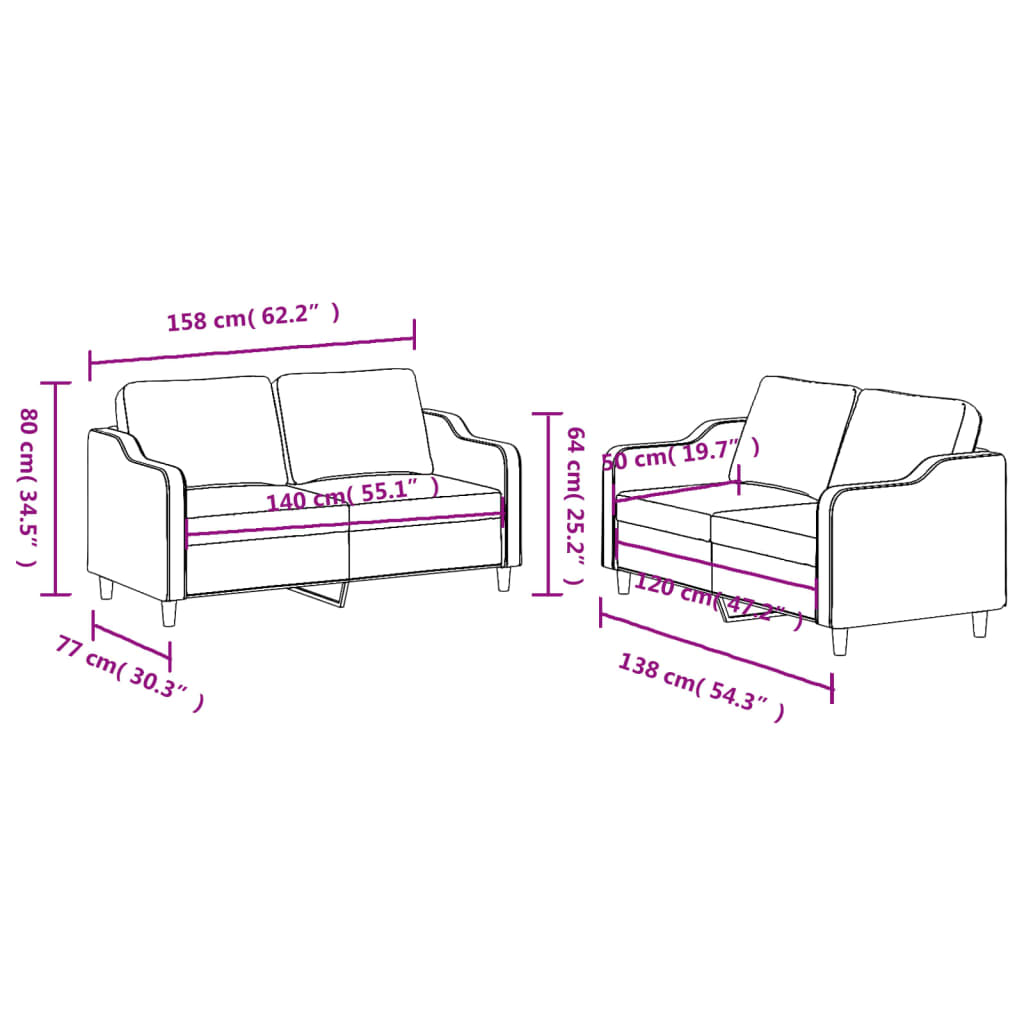 vidaXL 2-delige Loungeset met kussens stof lichtgrijs