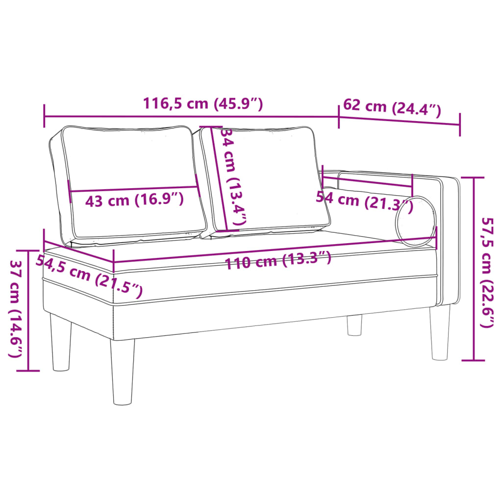 vidaXL Chaise longue met kussens stof wijnrood