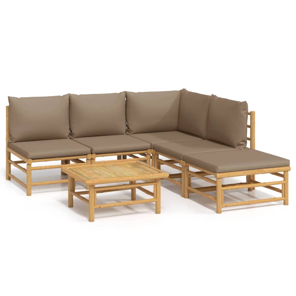 vidaXL 6-delige Loungeset met kussens bamboe taupe