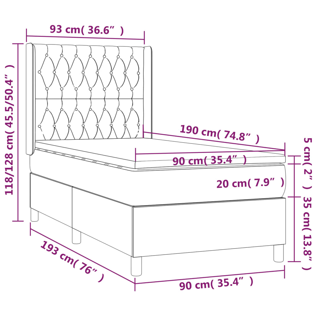 vidaXL Boxspring met matras en LED stof crèmekleurig 90x190 cm