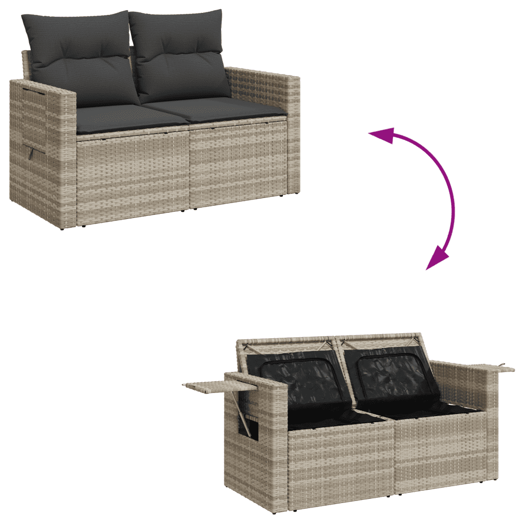 vidaXL 9-delige Loungeset met kussens poly rattan lichtgrijs