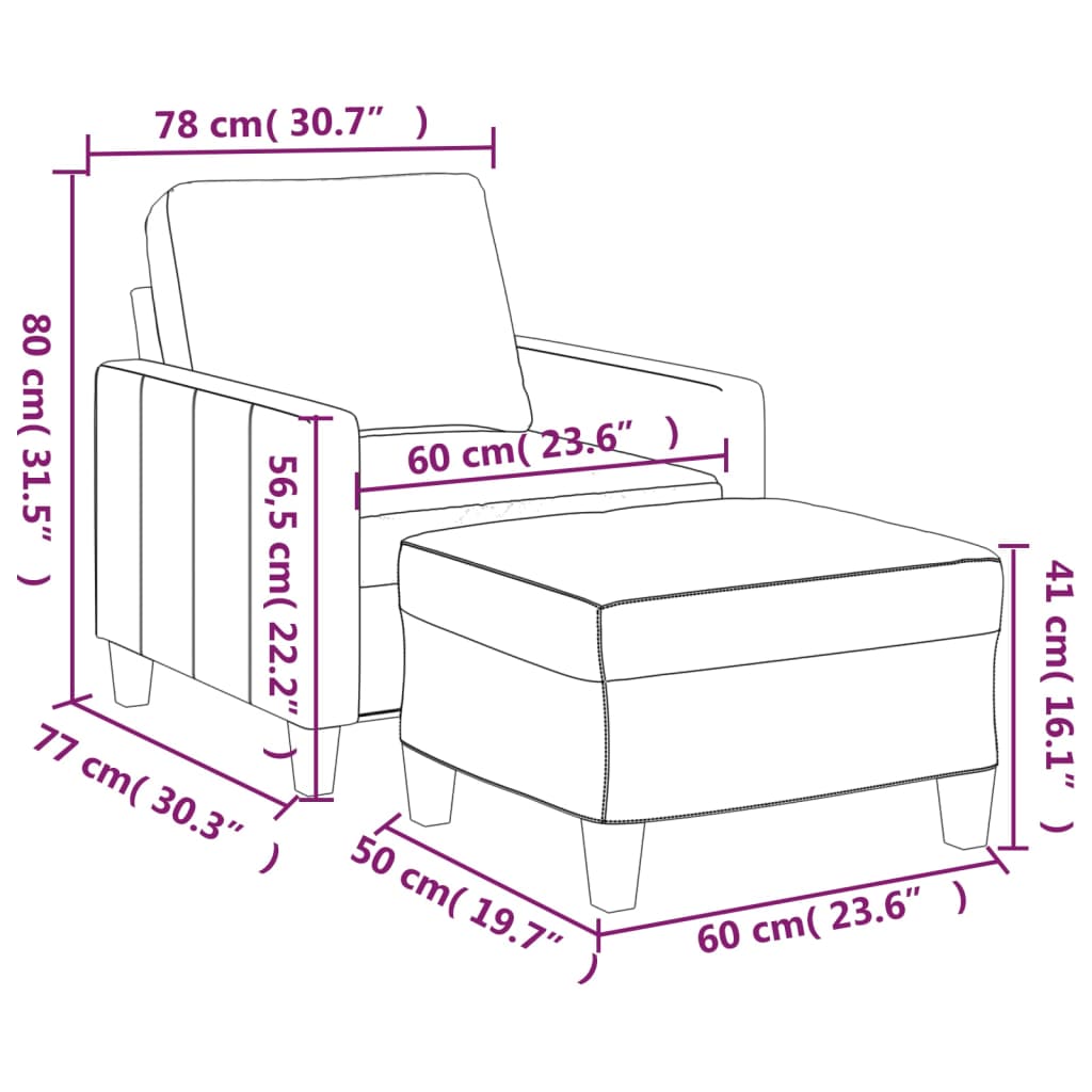 vidaXL Fauteuil met voetenbank 60 cm kunstleer cappuccinokleurig