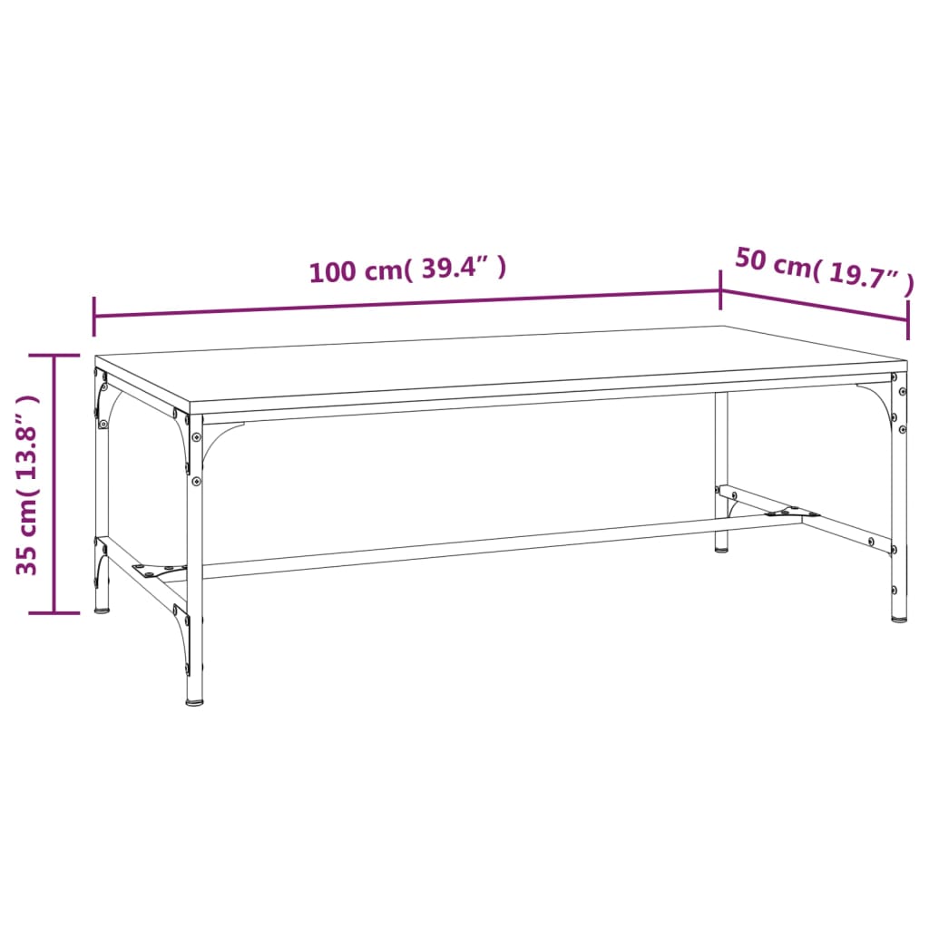 vidaXL Salontafel 100x50x35 cm bewerkt hout grijs sonoma