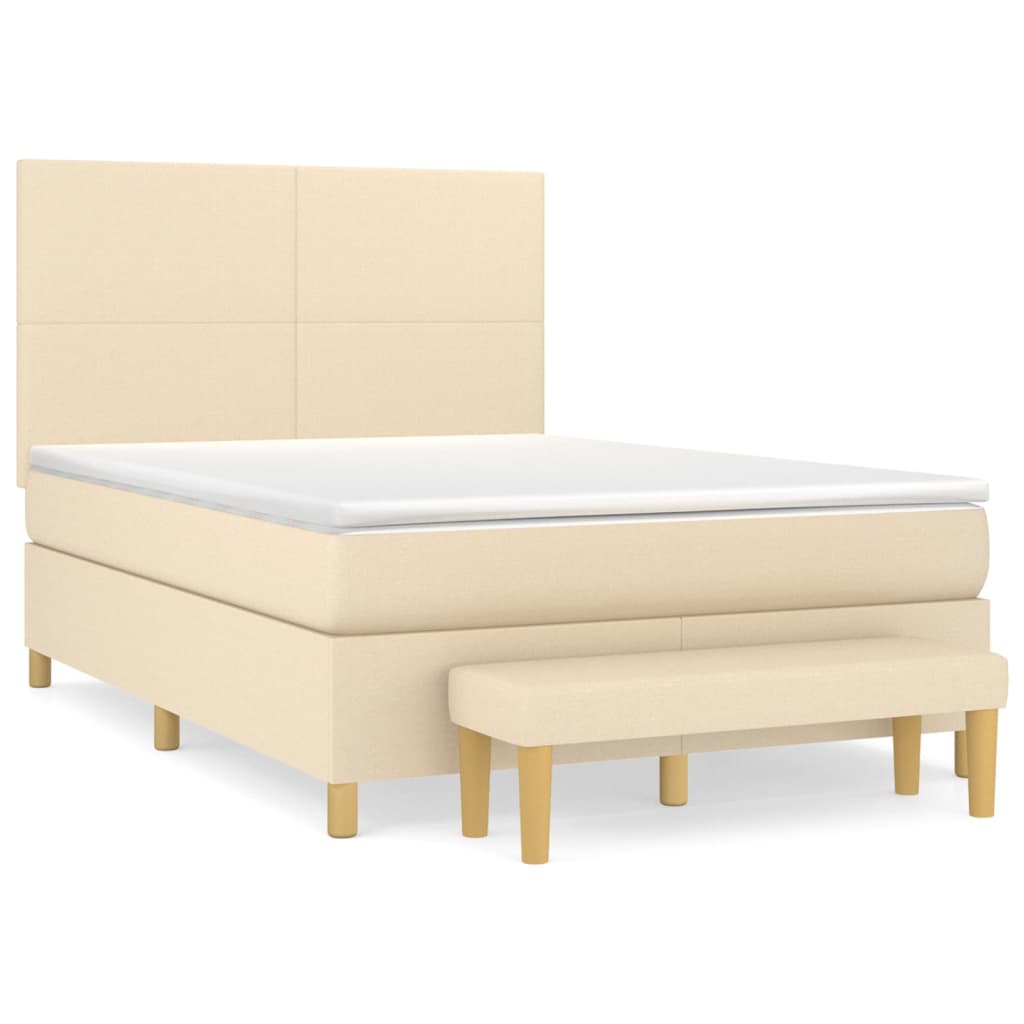 vidaXL Boxspring met matras stof crèmekleurig 140x190 cm