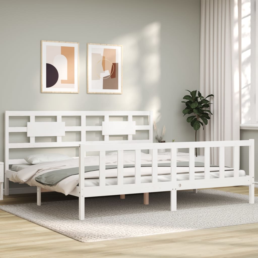 vidaXL Bedframe met hoofdbord massief hout wit 200x200 cm