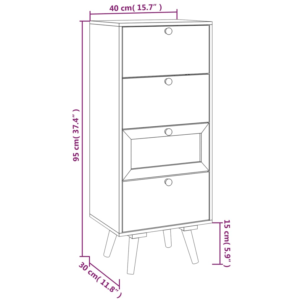 vidaXL Hoge kast met lades 40x30x95 cm bewerkt hout