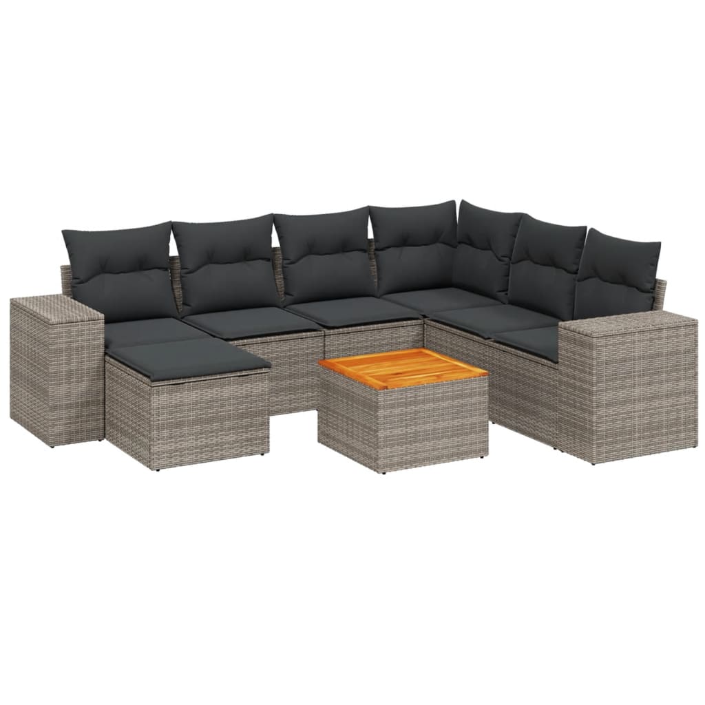 vidaXL 8-delige Loungeset met kussens poly rattan grijs