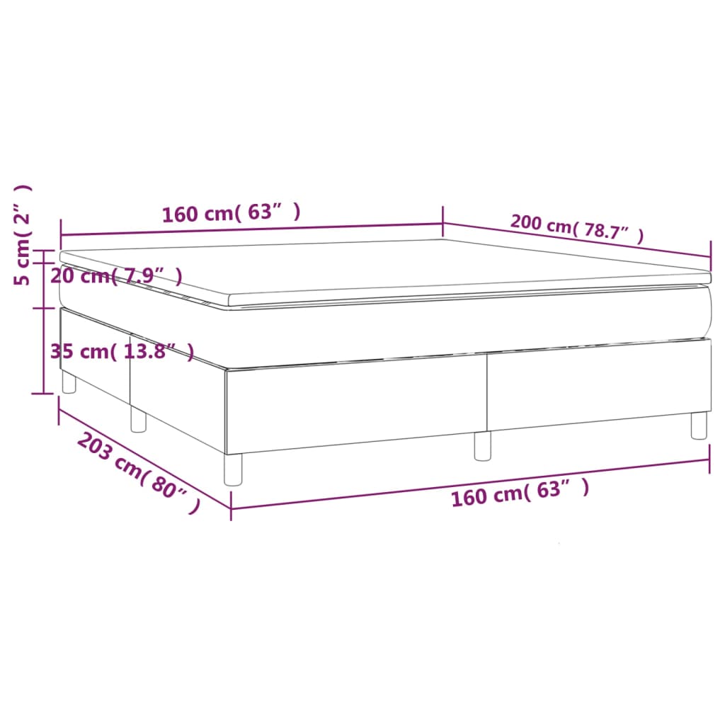 vidaXL Boxspring met matras fluweel lichtgrijs 160x200 cm