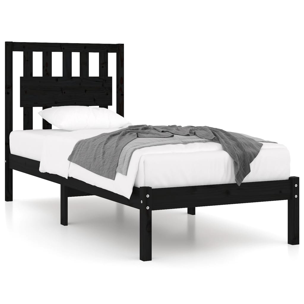 vidaXL Bedframe massief grenenhout zwart 90x190 cm