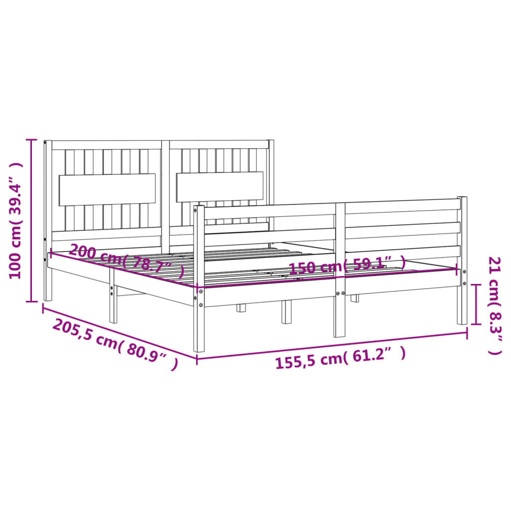 vidaXL Bedframe met hoofdbord massief hout wit