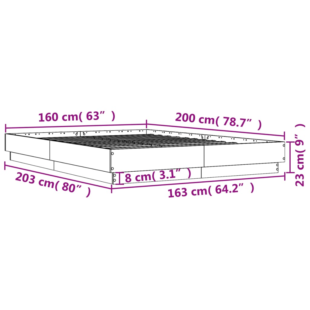 vidaXL Bedframe bewerkt hout bruin eikenkleur 160x200 cm