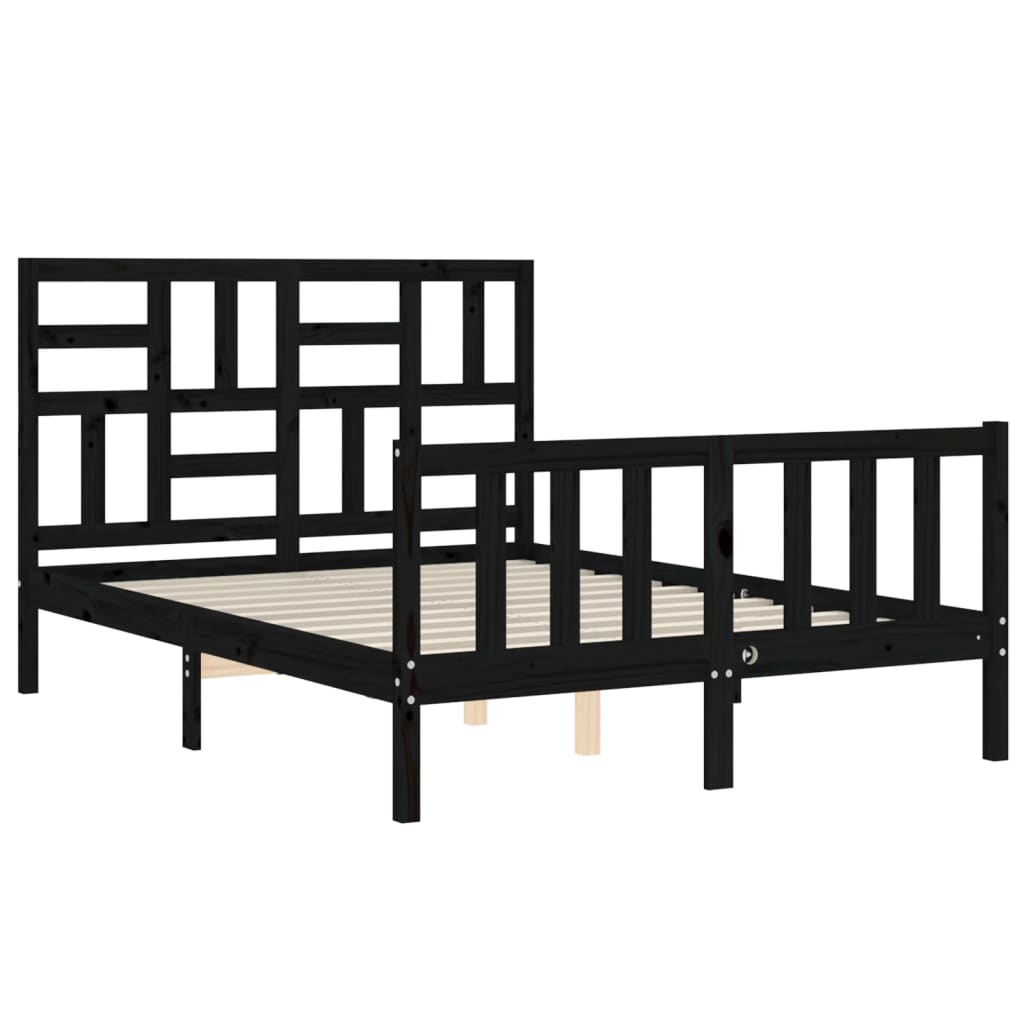 vidaXL Bedframe met hoofdbord massief hout zwart