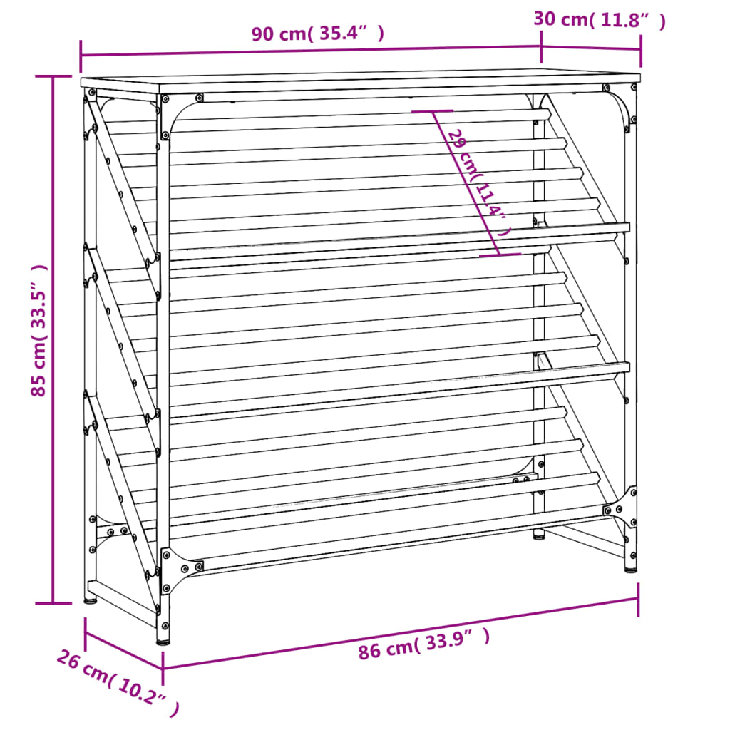 vidaXL Schoenenrek 90x30x85 cm bewerkt hout zwart