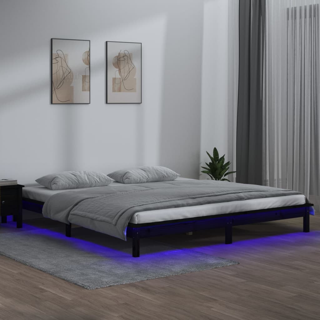 vidaXL Bedframe LED massief hout zwart 120x190 cm