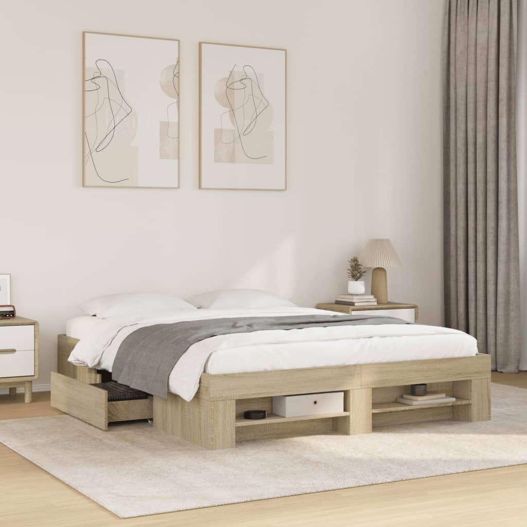 vidaXL Bedframe zonder matras hout sonoma eikenkleurig 150x200 cm