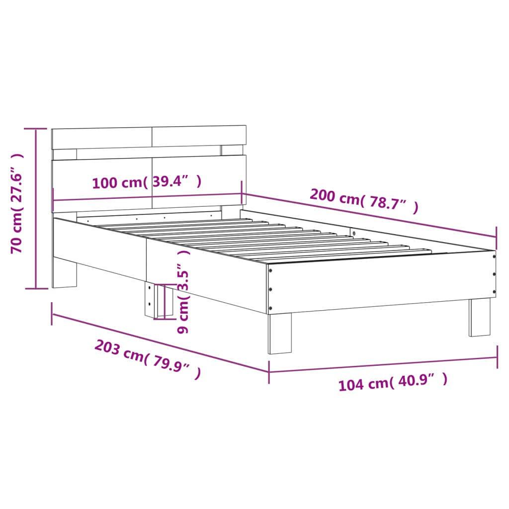 vidaXL Bedframe met hoofdeinde bewerkt hout grijs sonoma 100x200 cm