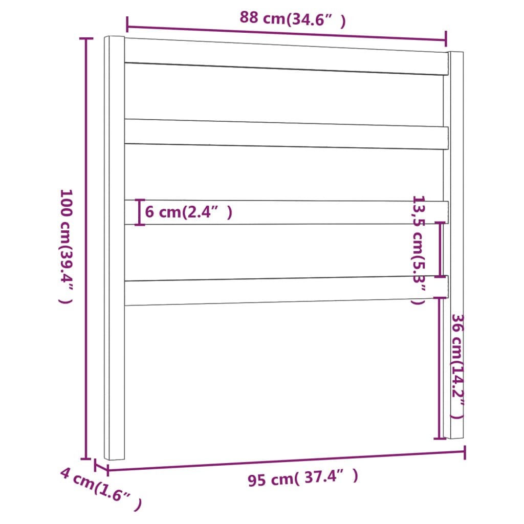 vidaXL Hoofdbord 95x4x100 cm massief grenenhout wit