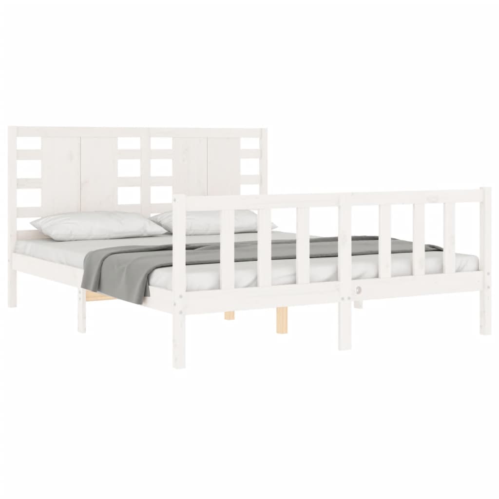 vidaXL Bedframe met hoofdbord massief hout wit 160x200 cm