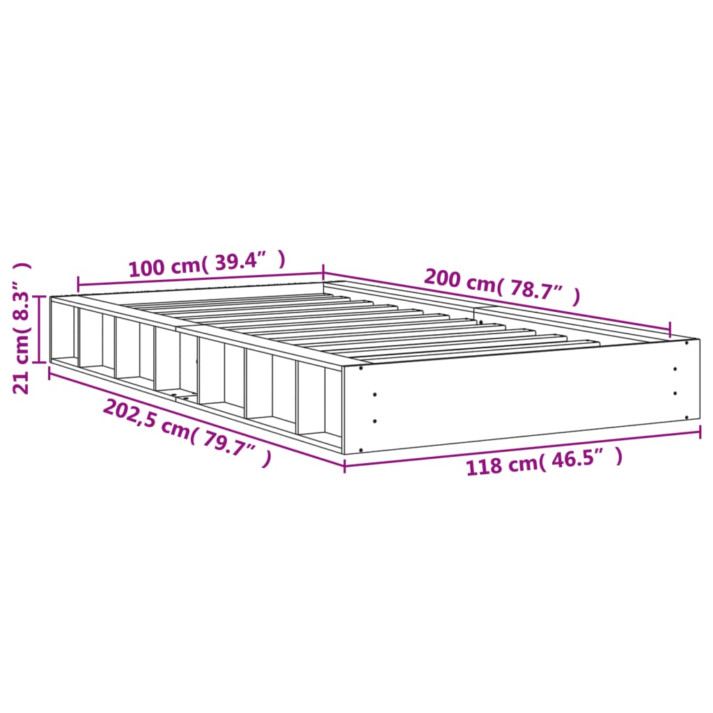 vidaXL Bedframe zonder matras massief grenenhout wasbruin 100x200 cm