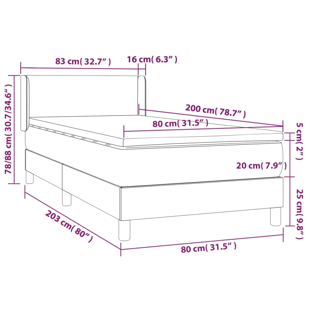 vidaXL Boxspring met matras fluweel zwart 80x200 cm