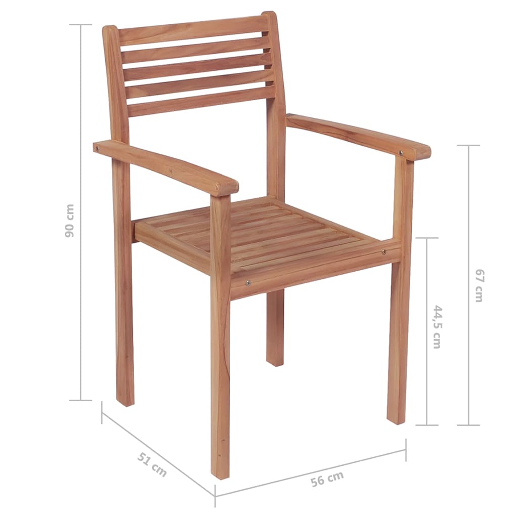 vidaXL Tuinstoelen stapelbaar 8 st met kussens massief teakhout