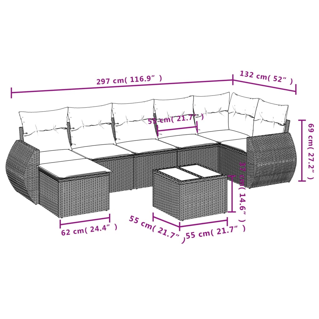 vidaXL 8-delige Loungeset met kussens poly rattan beige