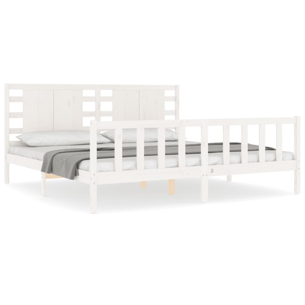 vidaXL Bedframe met hoofdbord massief hout wit 200x200 cm