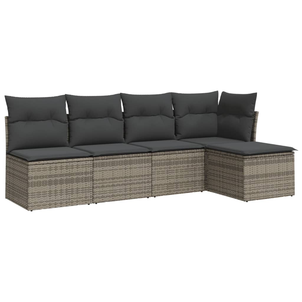 vidaXL 5-delige Loungeset met kussens poly rattan grijs