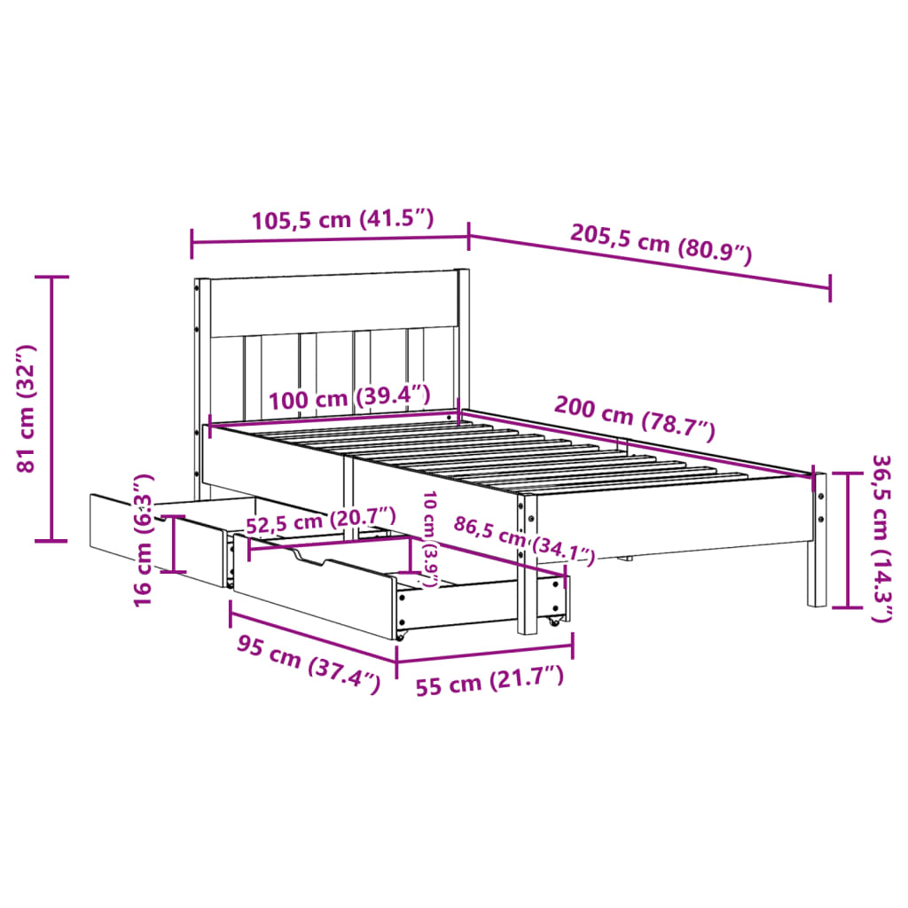 vidaXL Bedframe zonder matras massief grenenhout wit 140x200 cm