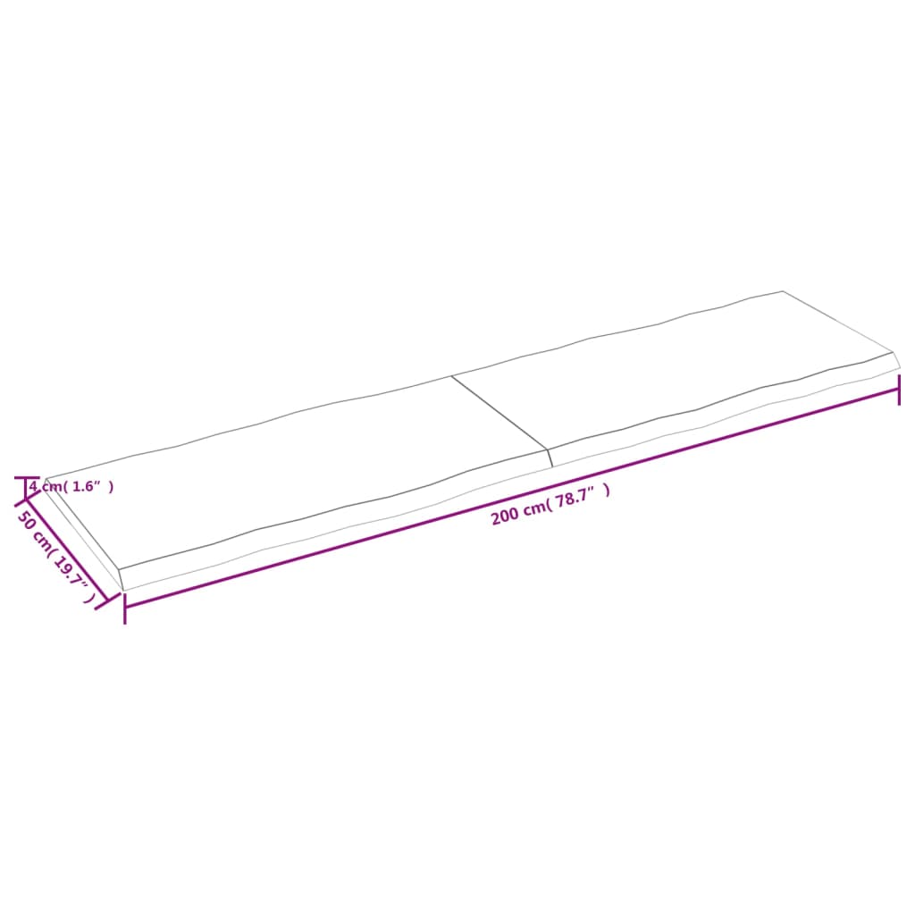 vidaXL Tafelblad natuurlijke rand 200x50x(2-4) cm eikenhout lichtbruin