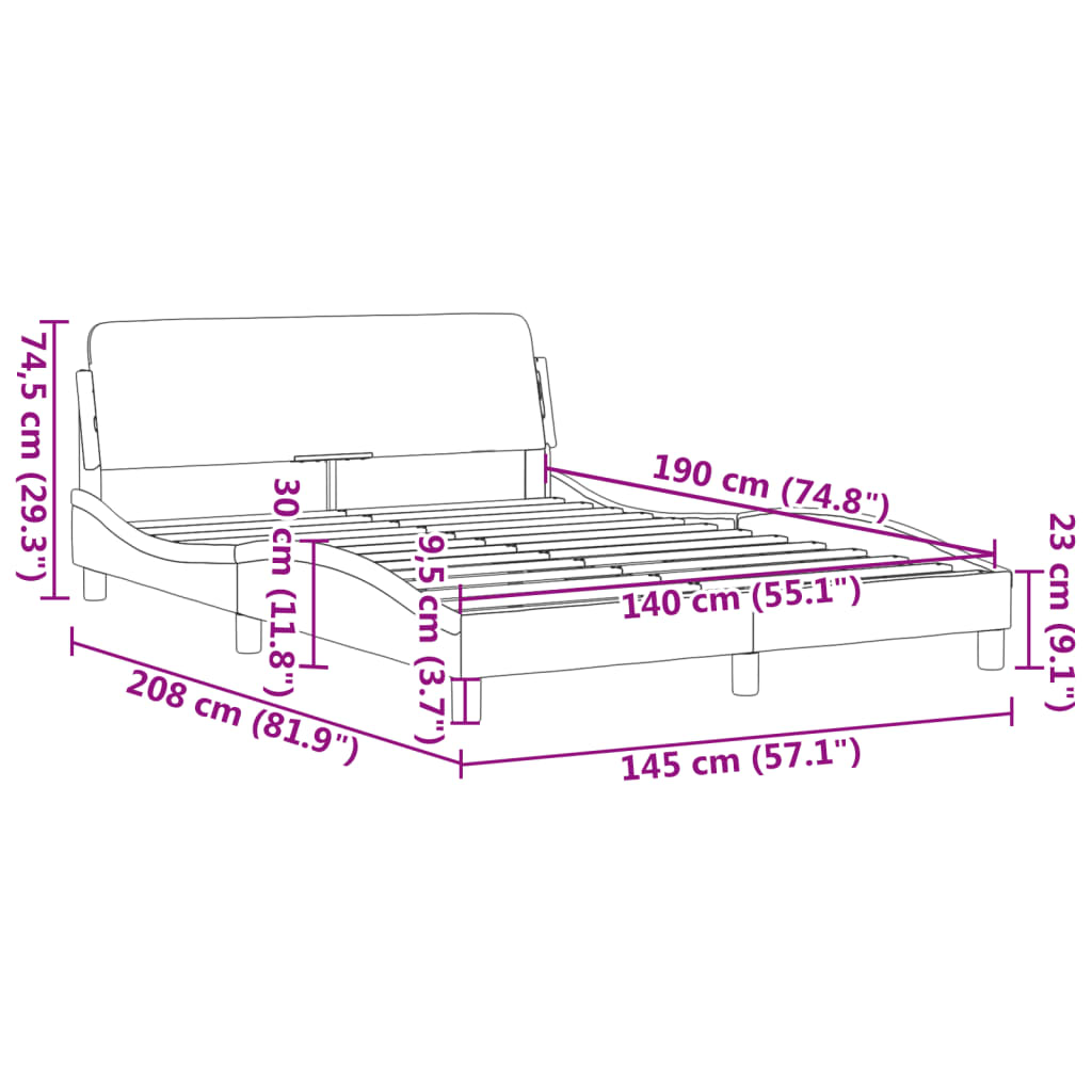 vidaXL Bedframe met hoofdeinde fluweel blauw 140x190 cm