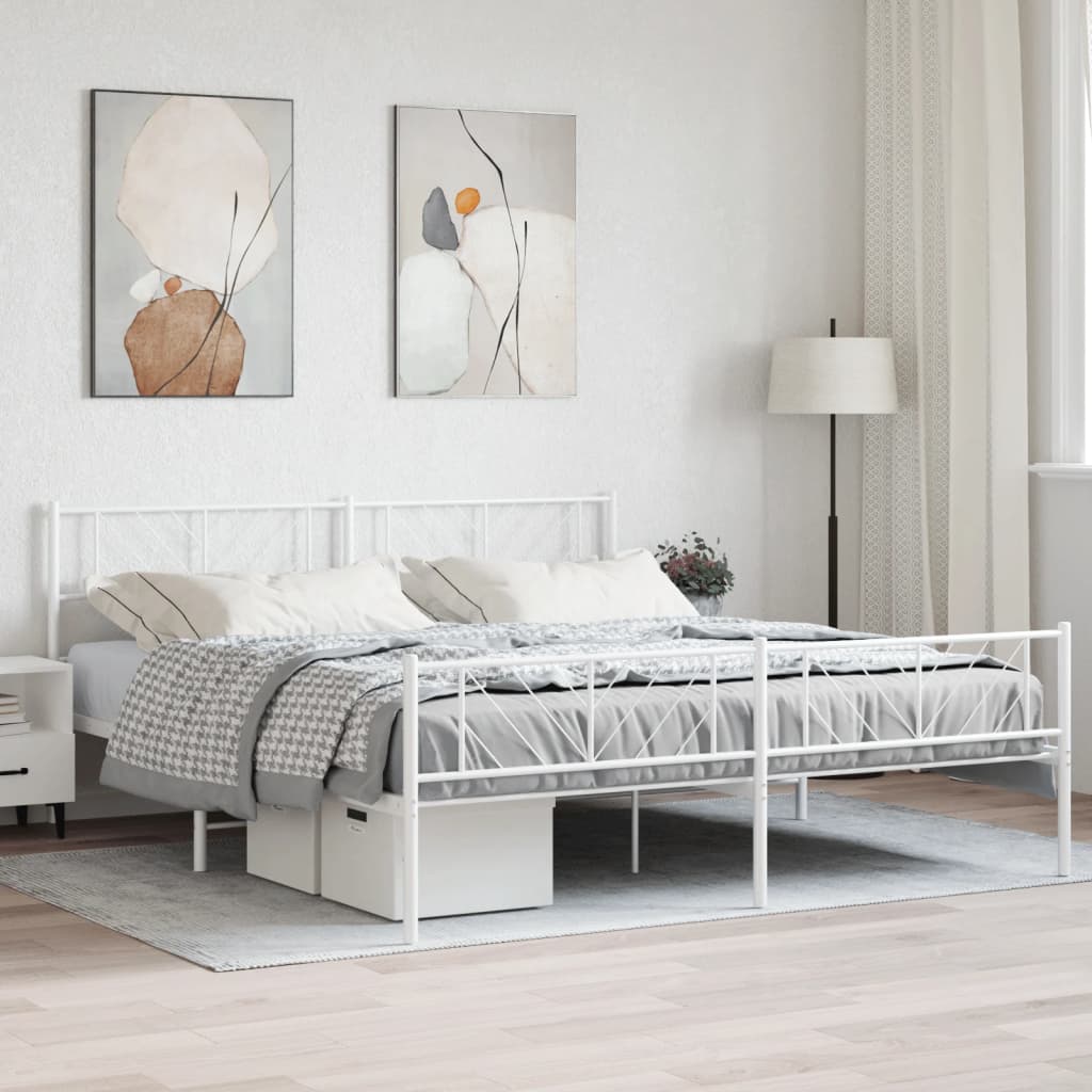 vidaXL Bedframe met hoofd- en voeteneinde metaal wit 193x203 cm