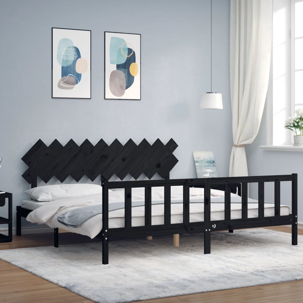 vidaXL Bedframe met hoofdbord massief hout zwart 200x200 cm