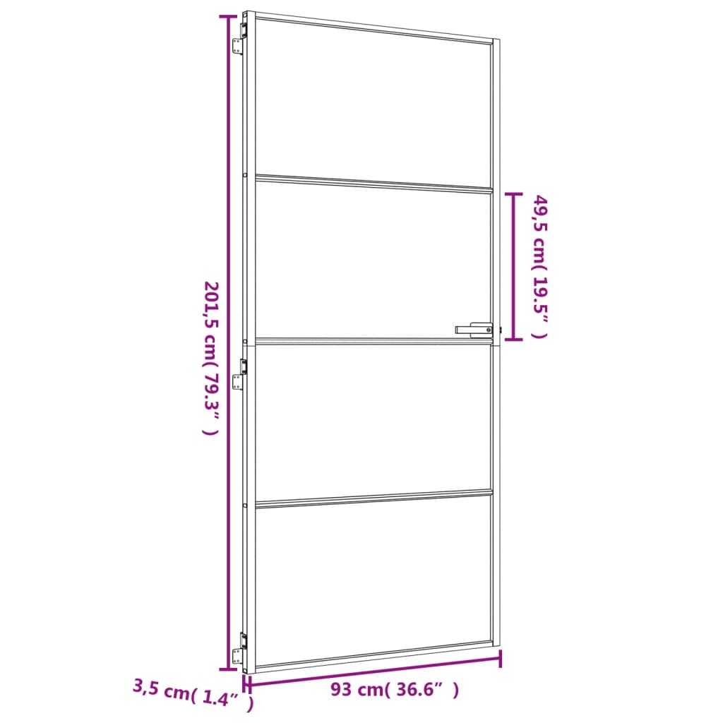 vidaXL Binnendeur smal 93x201,5 cm gehard glas en aluminium goudkleur