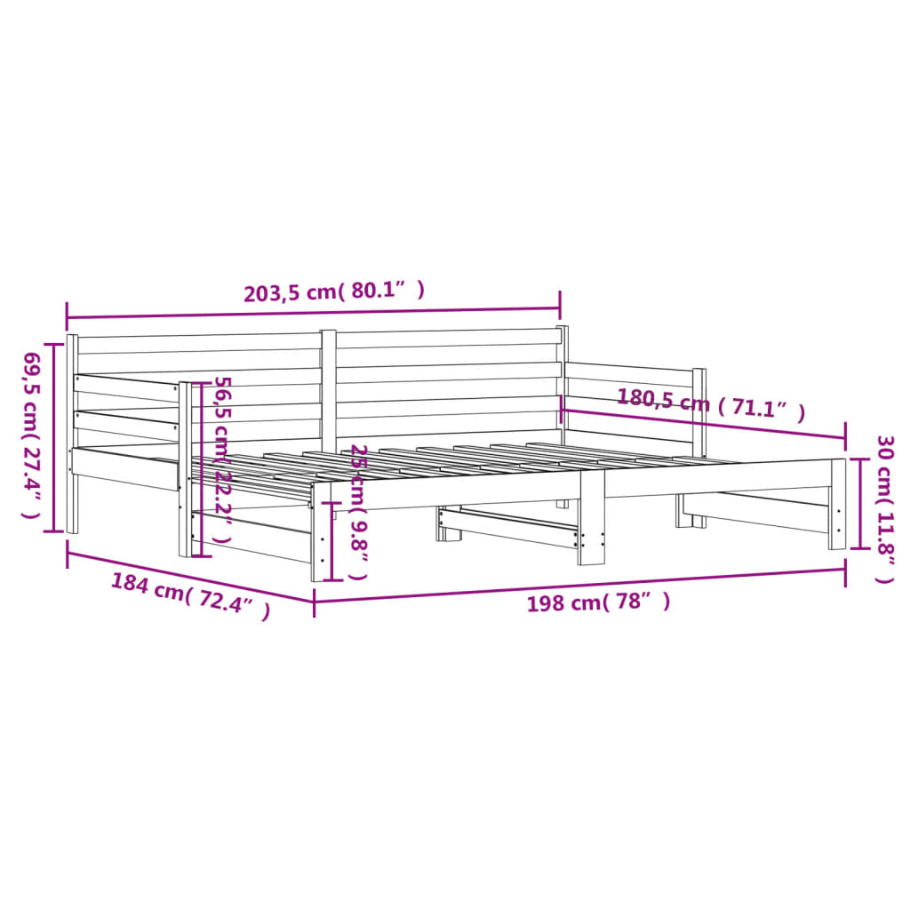 vidaXL Slaapbank met onderschuifbed 90x200 cm massief grenenhout zwart