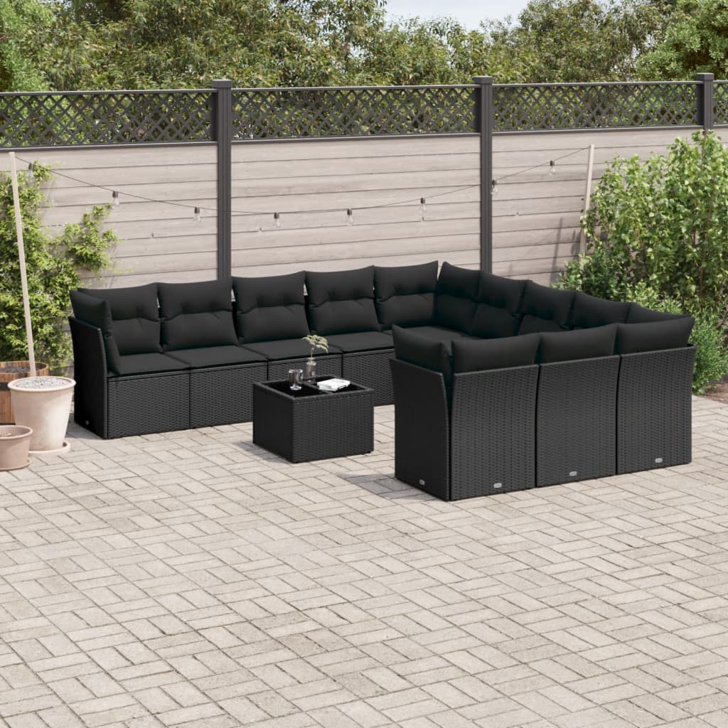 vidaXL 12-delige Loungeset met kussens poly rattan zwart