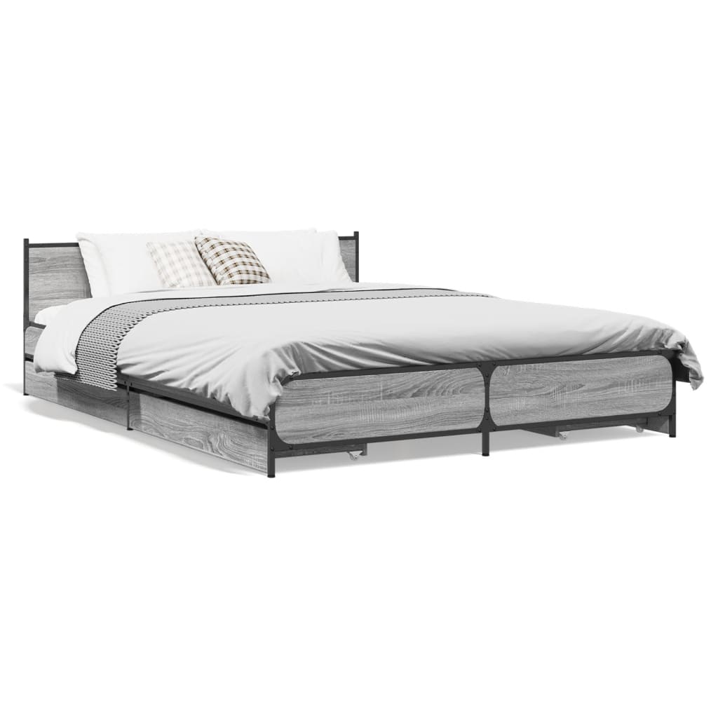 vidaXL Bedframe met lades bewerkt hout grijs sonoma eiken 120x190 cm