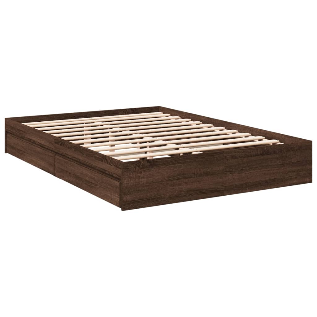 vidaXL Bedframe met lades bewerkt hout bruin eikenkleurig 150x200 cm