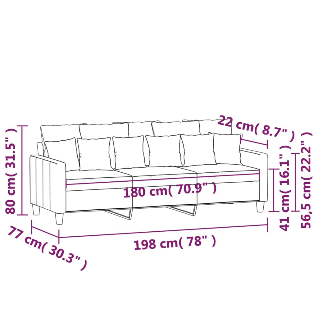 vidaXL Driezitsbank 180 cm stof donkergrijs