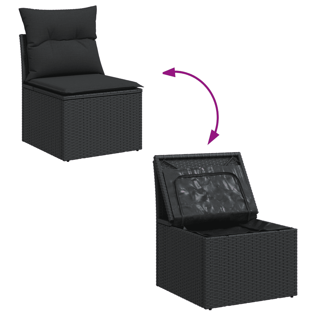 vidaXL 7-delige Loungeset met kussens poly rattan zwart