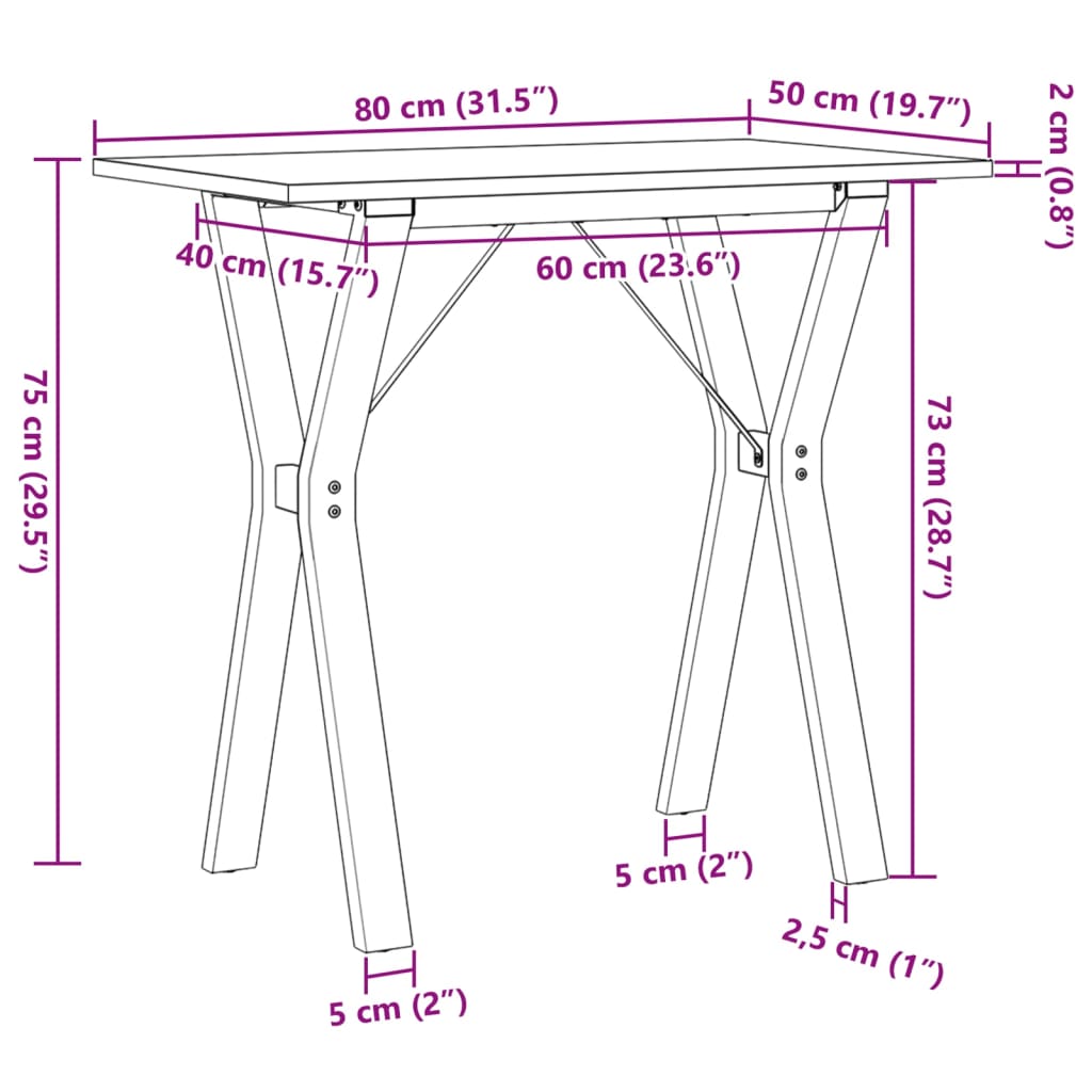 vidaXL Eettafel Y-frame 80x50x75 cm massief grenenhout en gietijzer