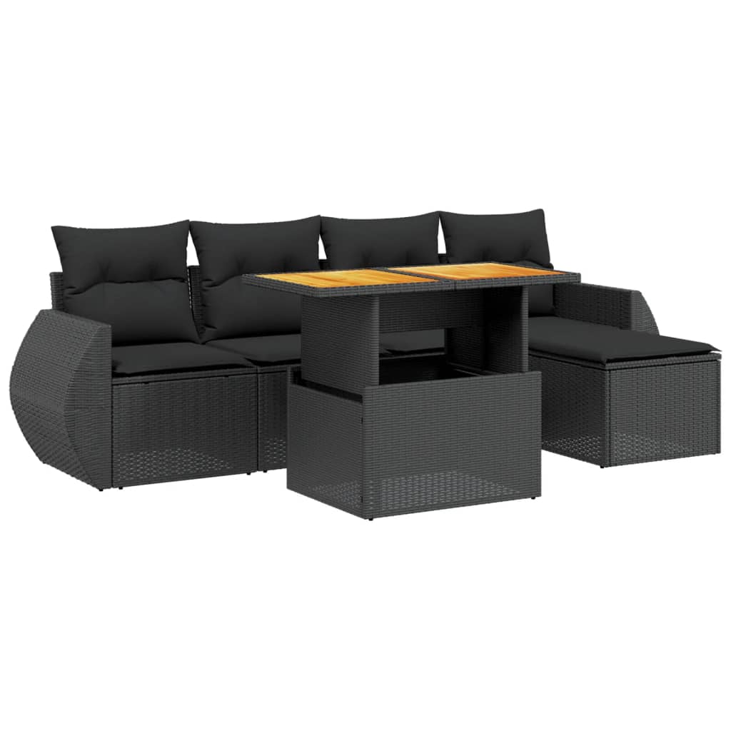 vidaXL 6-delige Loungeset met kussens poly rattan zwart